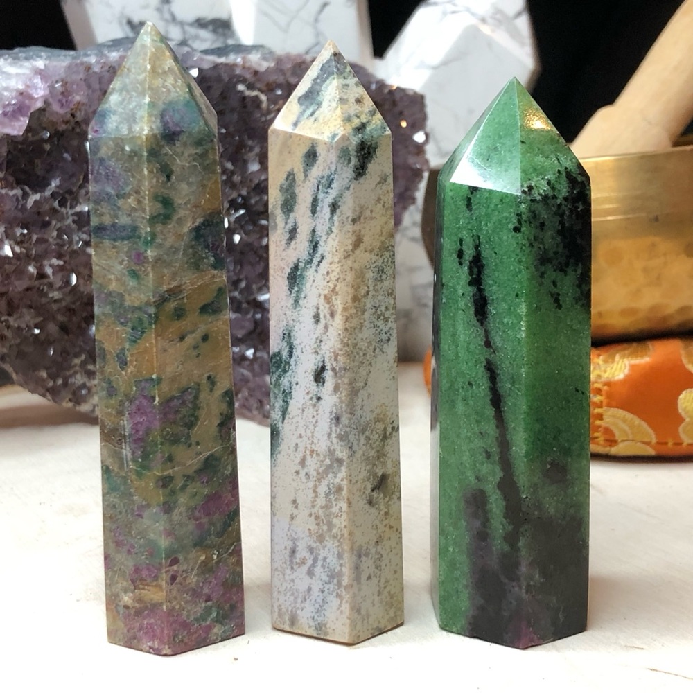 Ruby in Fuchsite, Ocean Jasper, Ruby in Zoisite Towers